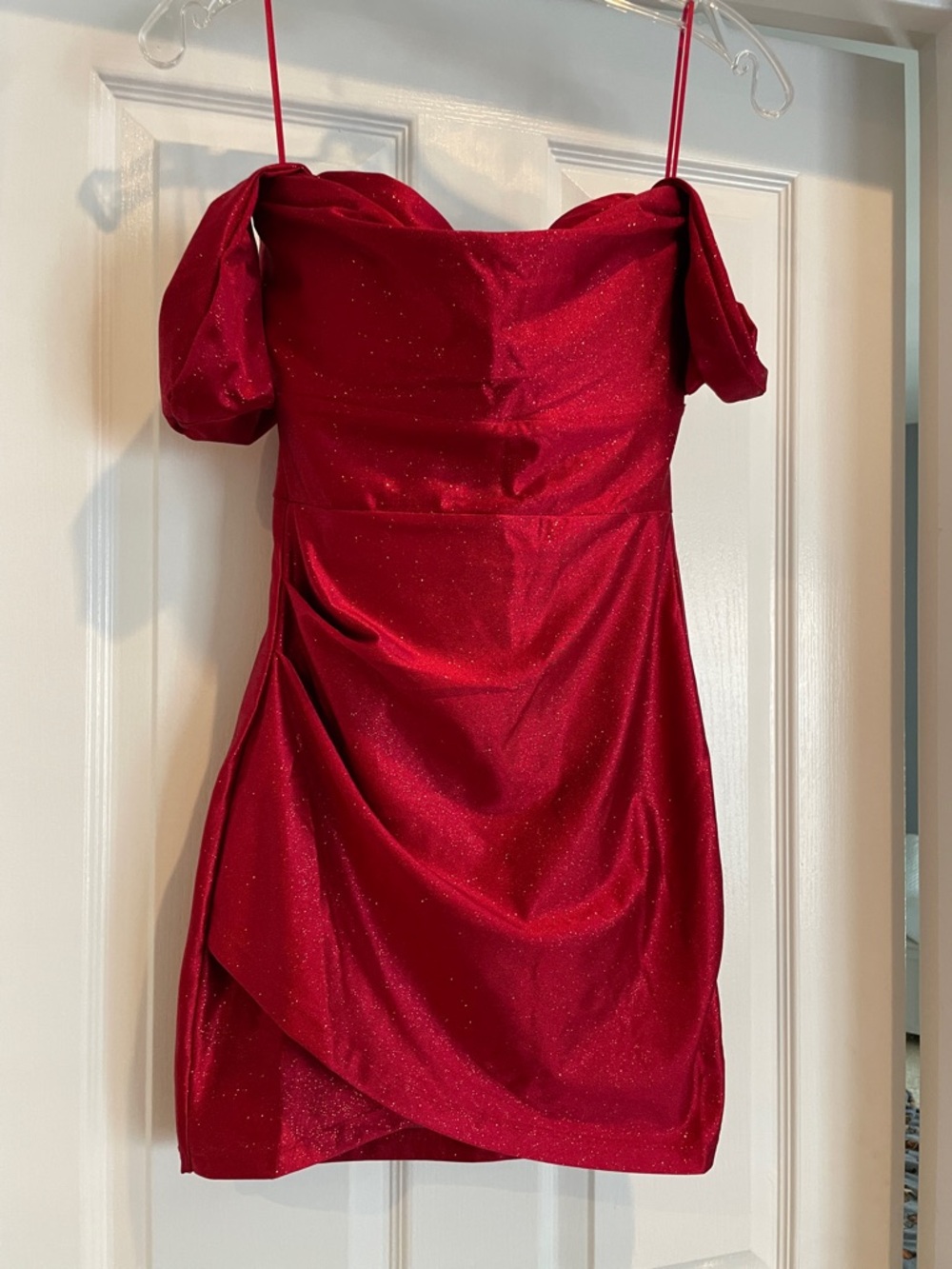 Red Sparkle Off-Shoulder Mini Dress
